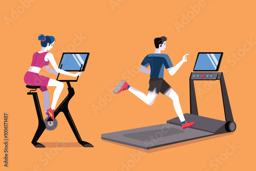 Man and woman in sportwear working out in a gym