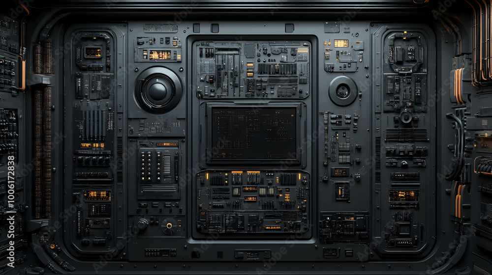 Fototapeta premium Futuristic Interface with Circuit Boards and Screens