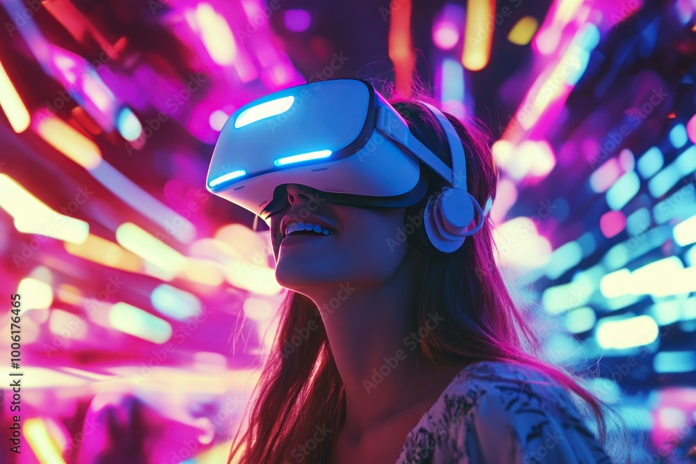 Young Woman Enjoying Virtual Reality Experience Young Woman Enjoying Virtual Reality Experience