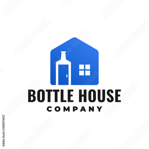 illustration of a bottle silhouette in a house. good for food and beverages business logo.