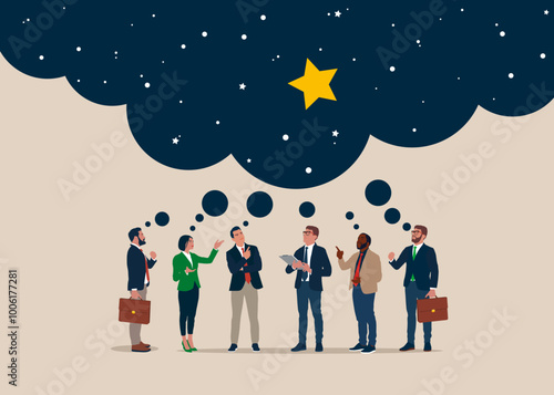 Business people daydreaming of clever solution, ambition and opportunity. Business challenge overcome. Flat vector illustration