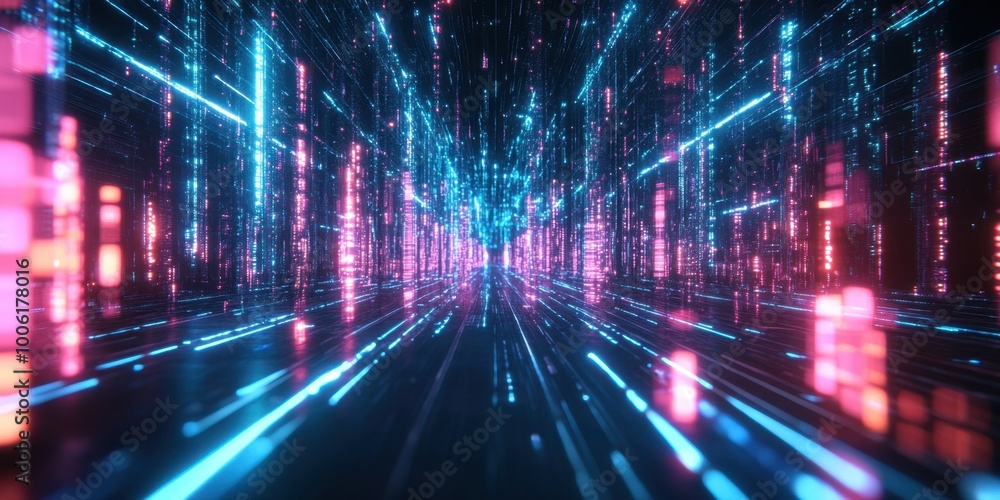 Fototapeta premium a futuristic city with neon lights and a dark background