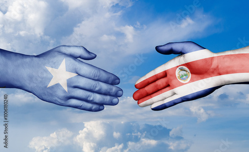 Costa Rico and Somalia country handshaking with flags, consensus concept international co-operation illustration