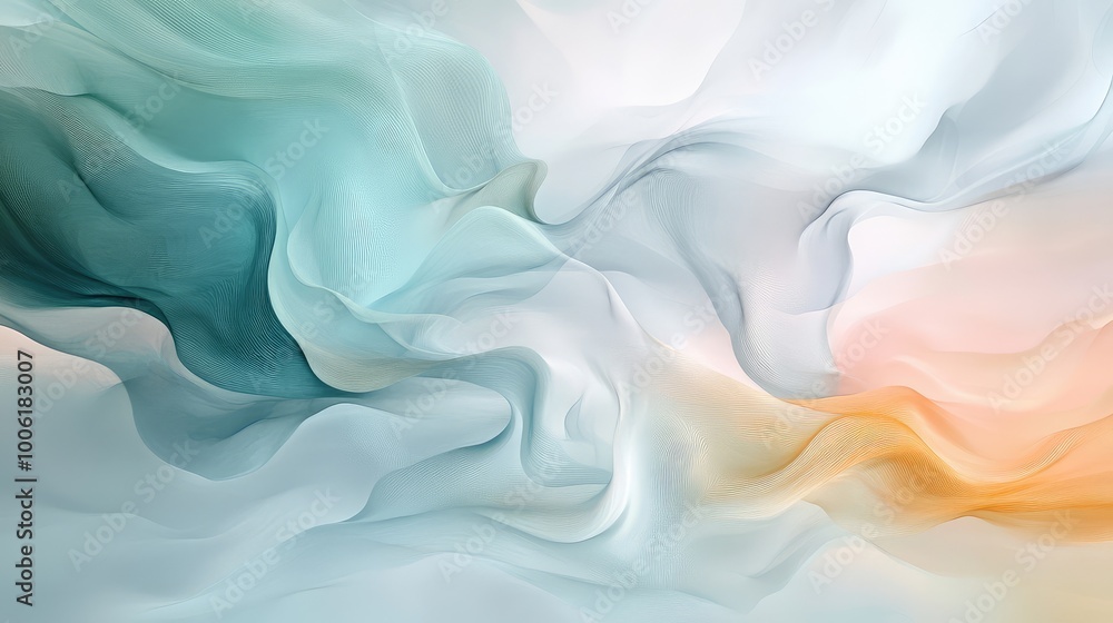 Obraz premium Fluid, organic shapes in soft pastel colors blending smoothly together, creating a flowing, abstract design.