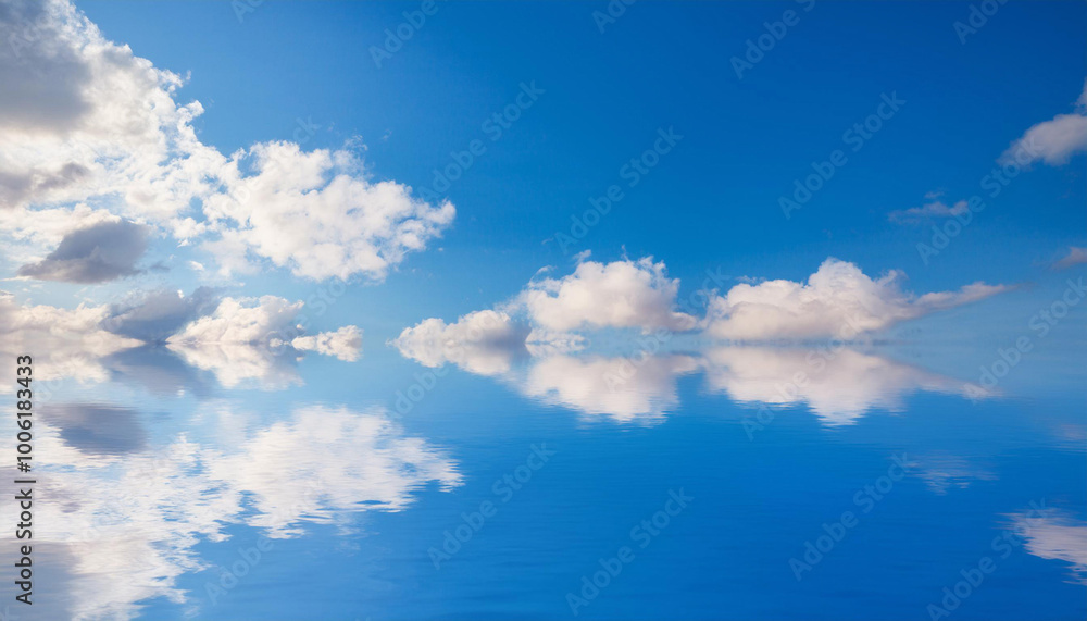 Blue Sky and Clouds Reflecting in Water and Copy Space Blue Sky and Clouds Reflecting in Water and Copy Space