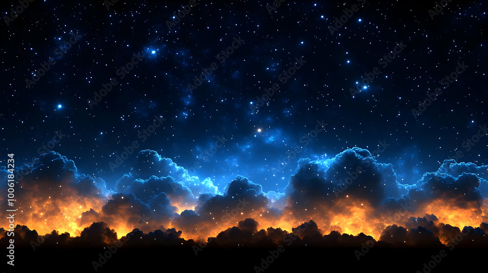 Fototapeta premium Night Sky with Stars and Clouds Above Fire