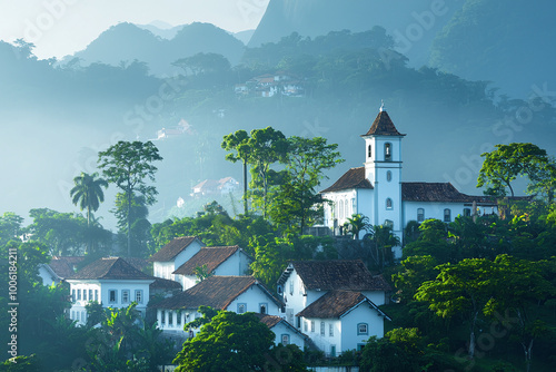 a quaint Bavarian-style village nestled in rolling hills, showcasing German colonial architecture in rural Brazil.