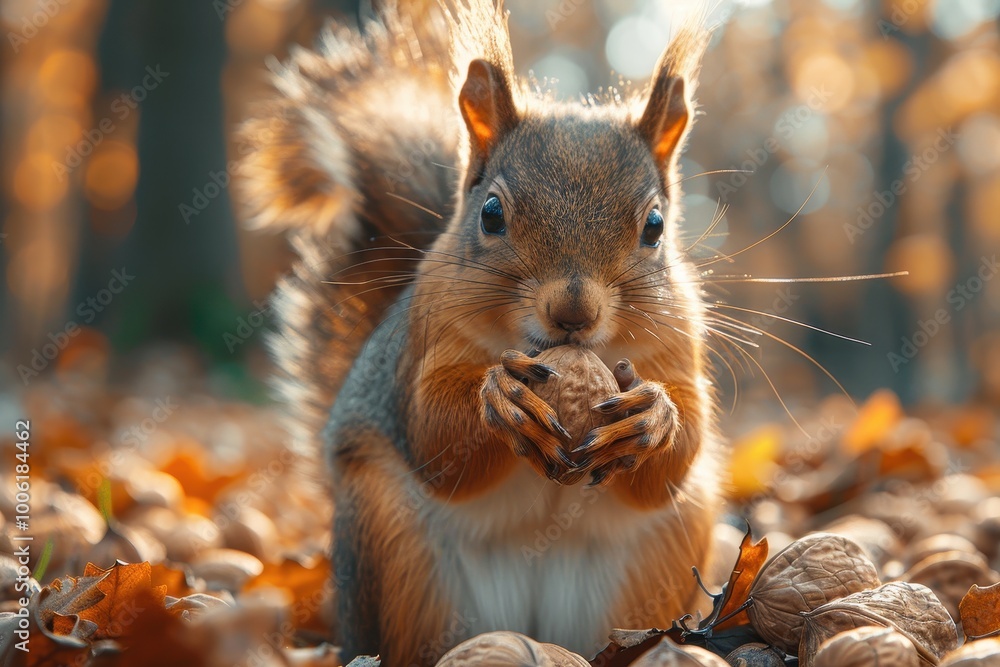 Squirrel holding a nut, depicting wildlife in natural settings Squirrel holding a nut, depicting wildlife in natural settings