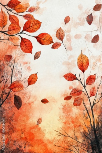 Autumn foliage in vibrant hues observed in a tranquil setting during late aft...