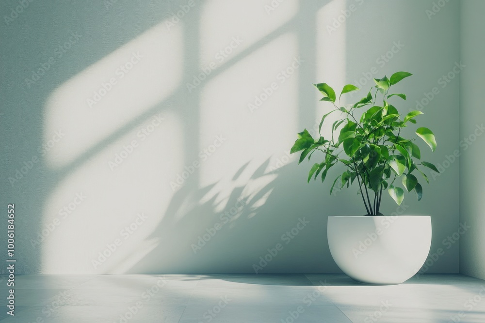 Minimalist Interior with Green Plant in Natural Light Minimalist Interior with Green Plant in Natural Light