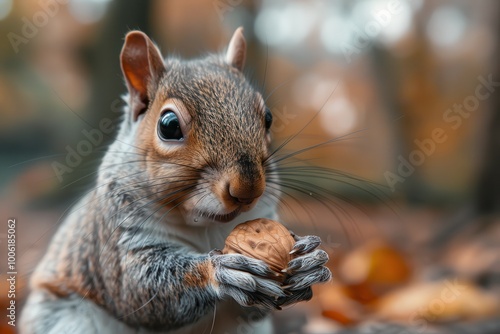 Squirrel holding a nut, depicting wildlife in natural settings