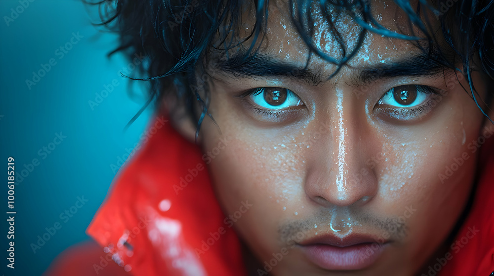 Close Up Portrait of a Man with Sweat on his Face Close Up Portrait of a Man with Sweat on his Face