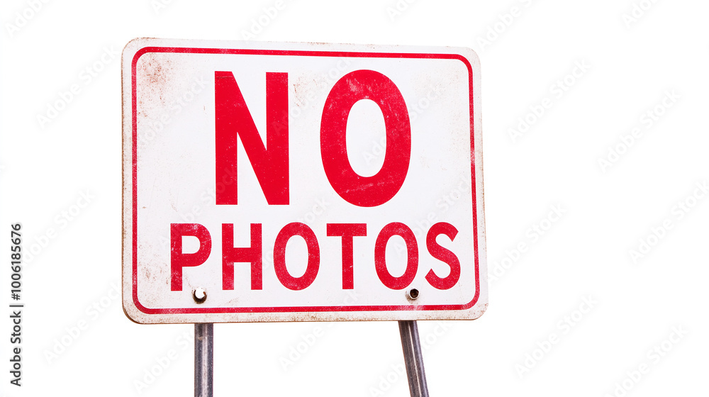 No photos. Prohibitory sign with inscription. White background No photos. Prohibitory sign with inscription. White background