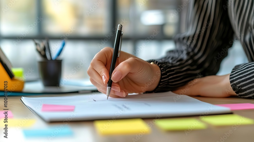 custom made wallpaper toronto digitalA hand writing down key points on a sticky note during a consulting session, consulting notes, quick business development ideas