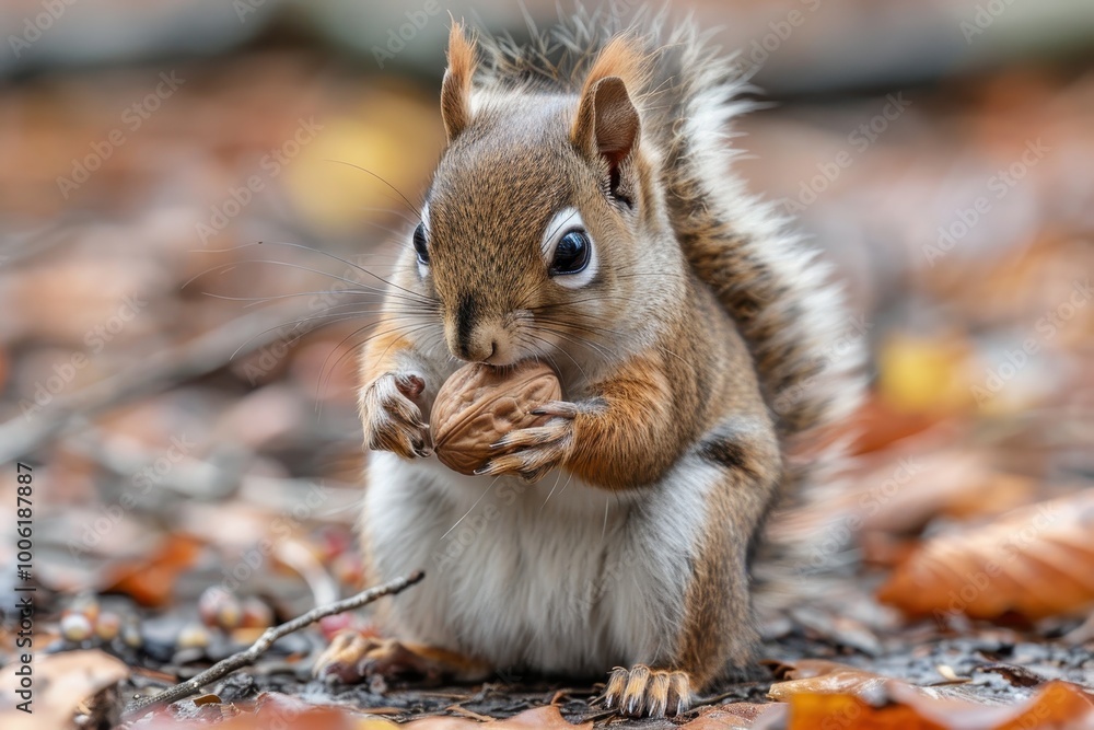 Squirrel holding a nut, depicting wildlife in natural settings