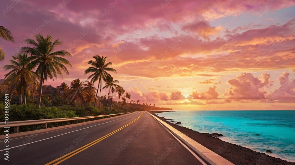 Scenic highway golden sunset casting Scenic highway golden sunset casting