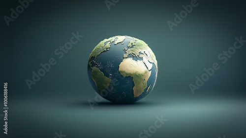 High-quality 3D rendering of the Earth globe, showcasing the continents and oceans in realistic colors and textures, perfect for content related to global themes or environmental topics.