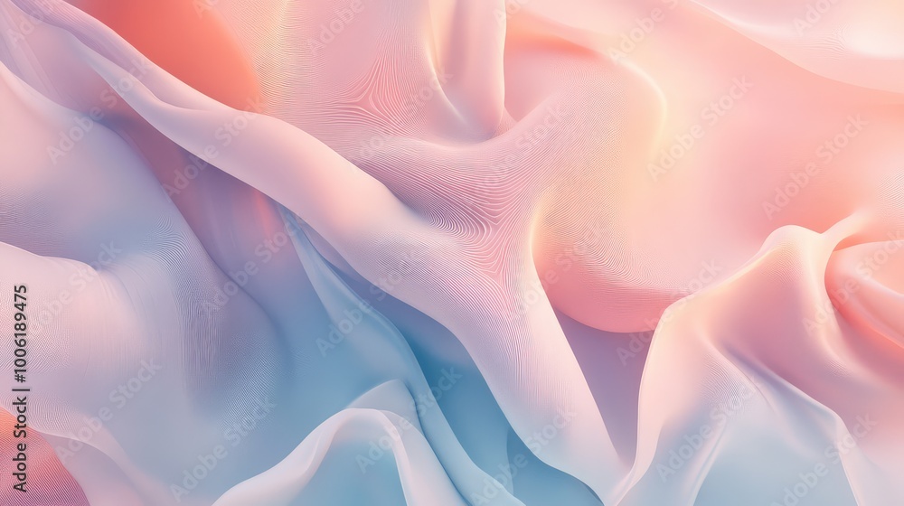 Obraz premium Soft, fluid shapes representing abstract supplies swirl together in muted pastel tones, creating a dreamlike, minimalistic toolkit design.