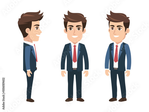 Handsome business man in suit different gestures set isolated vector illustration