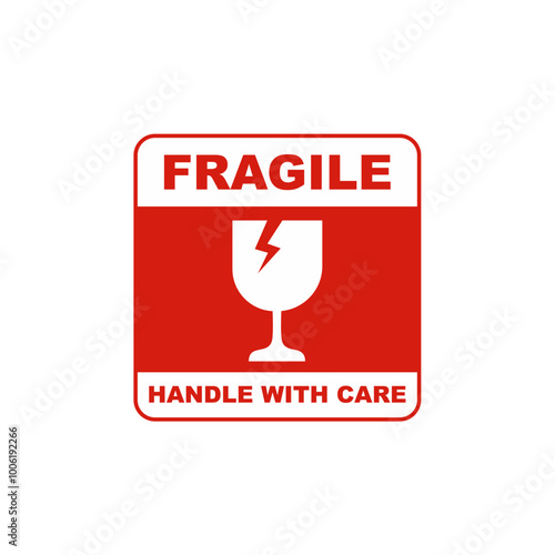 Symbol of attention fragile handle. Careful package stamp. Vector illustration. 
