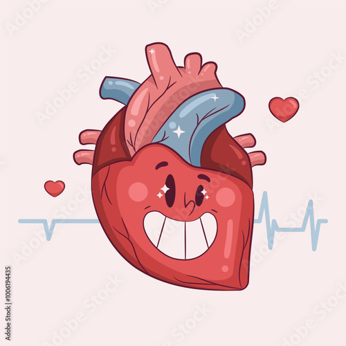 A cartoon illustration of a healthy heart with a cute character.