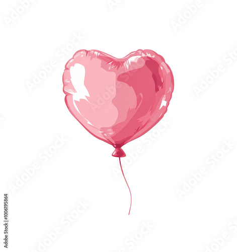 A bright pink heart-shaped balloon floating gently against a white background