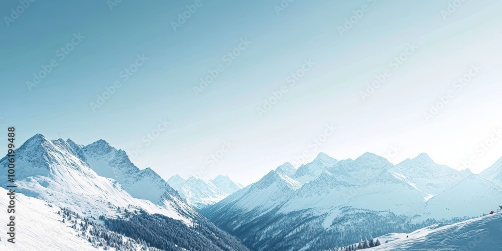 Obraz premium A serene winter landscape showcasing majestic snow-covered mountains under a clear blue sky, perfect for nature enthusiasts.