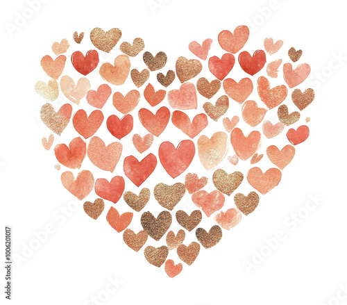 Colorful watercolor hearts create a vibrant love-themed design for celebrator...