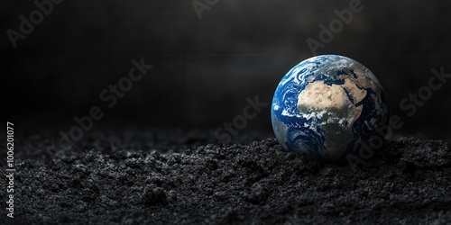 A stunning depiction of Earth resting on a textured dark surface, symbolizing the beauty and fragility of our planet.