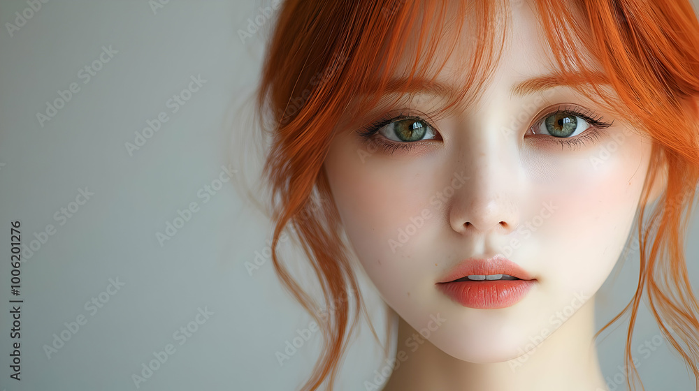 Close-Up Portrait of Woman with Red Hair and Green Eyes Close-Up Portrait of Woman with Red Hair and Green Eyes