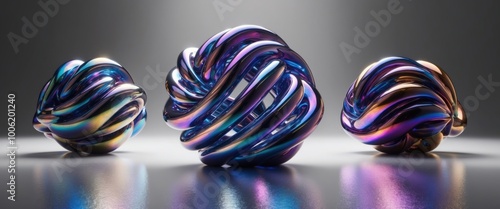 Colorful abstract sculptures featuring shiny, intertwining shapes create a modern, artistic atmosphere ideal for creative spaces and design inspiration