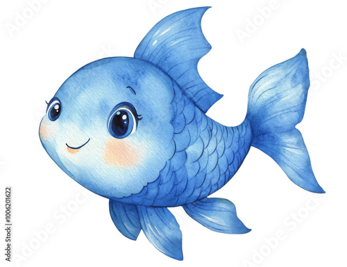 Cute blue fish swimming happily in a colorful underwater environment during a...
