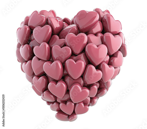 A heart made of small pink hearts on white beautifully expresses love
