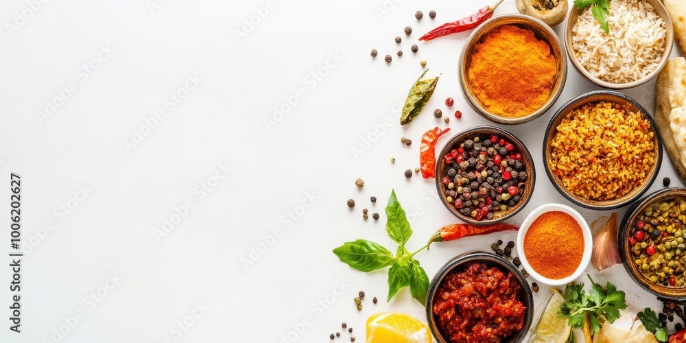 A vibrant array of spices and herbs showcased in bowls, perfect for culinary creativity and enhancing flavor in dishes. A vibrant array of spices and herbs showcased in bowls, perfect for culinary creativity and enhancing flavor in dishes.