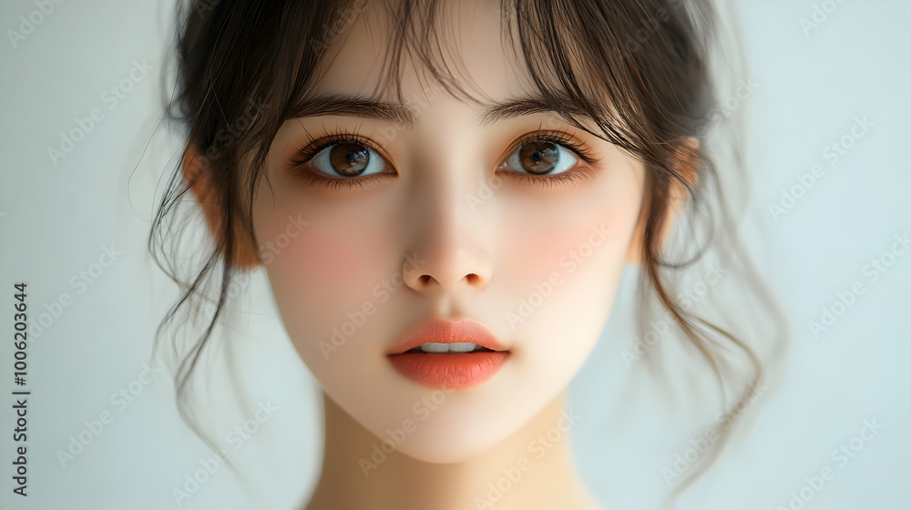Close-Up Portrait of a Woman with Brown Eyes and Soft Makeup Close-Up Portrait of a Woman with Brown Eyes and Soft Makeup
