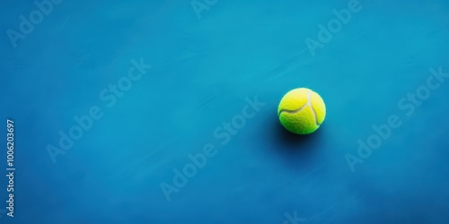 A vibrant tennis ball resting on a smooth blue surface, perfect for sports, recreation, and athletic themes.