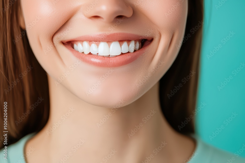 Close-up of a smiling woman with perfect teeth and healthy skin. Close-up of a smiling woman with perfect teeth and healthy skin.