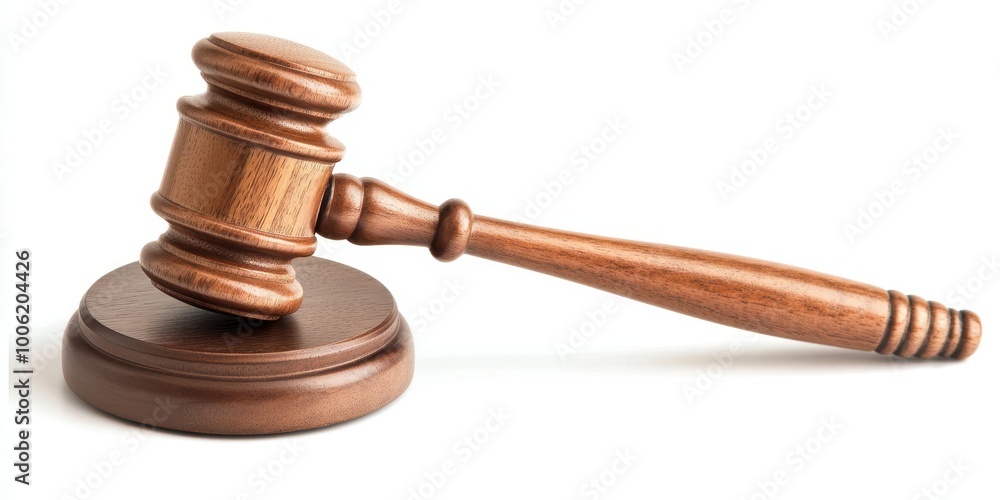 A wooden gavel on a white background, symbolizing justice, law, and authority in legal proceedings. A wooden gavel on a white background, symbolizing justice, law, and authority in legal proceedings.