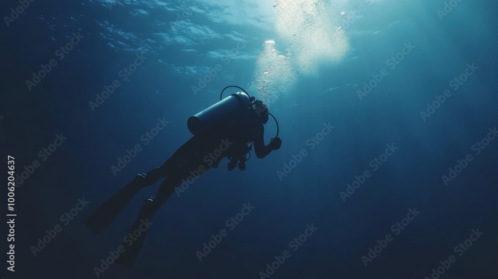 Diver underwater marine research clean layout minimal details copy space Diver underwater marine research clean layout minimal details copy space