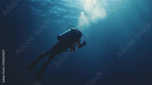 Wallpaper Mural Diver underwater marine research clean layout minimal details copy space Torontodigital.ca