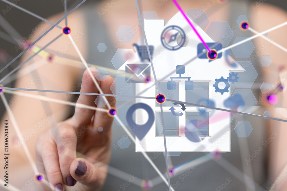 home iot - Neural network 3D illustration. Big data and cybersecurity - 3d