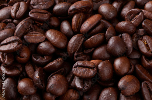 Roasted coffee beans forming a textured background