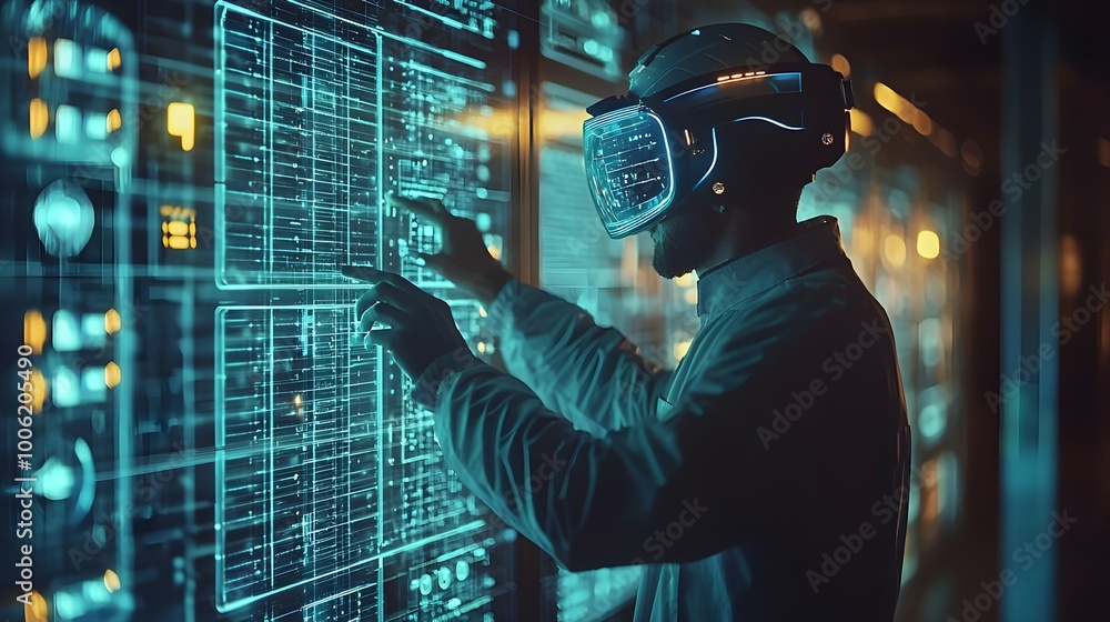 Man Using Futuristic Interface Man Using Futuristic Interface
