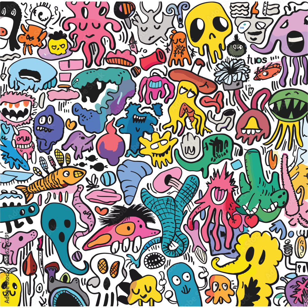Obraz premium Monster Hand Drawn Doodle Vector Design