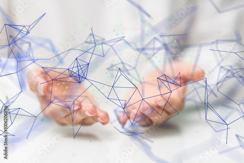 Global network. Blockchain. 3D illustration. Neural networks and artificial intelligence. Abstract
