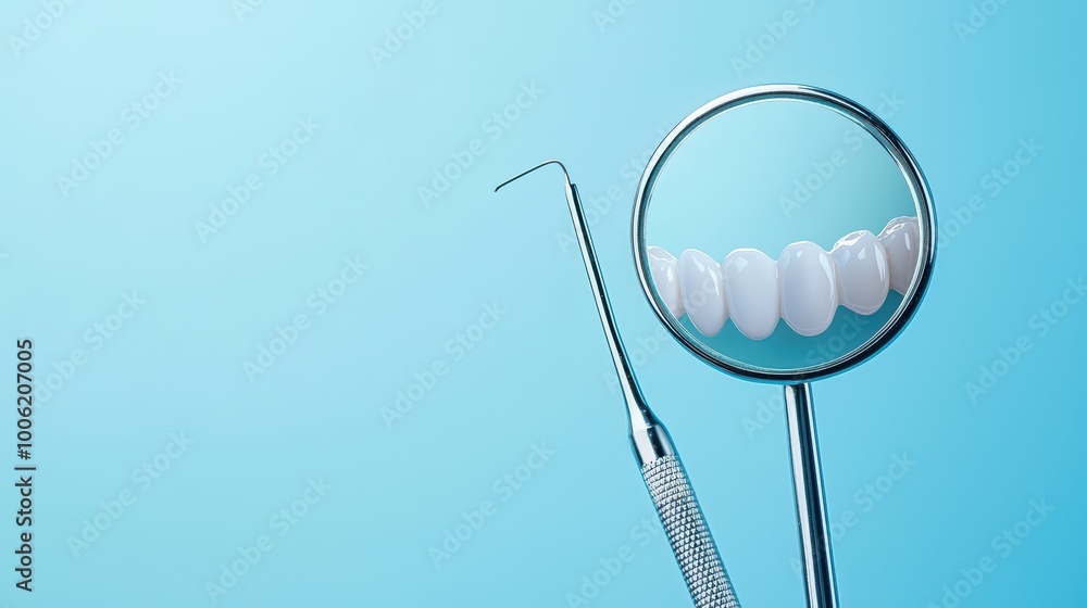 Dental tools with a mirror and pick on a colorful background. Dental tools with a mirror and pick on a colorful background.