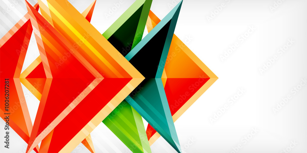 Arrows with 3d effect abstract background. Triangles on light grey backdrop Arrows with 3d effect abstract background. Triangles on light grey backdrop