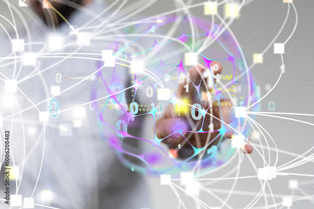 Obraz premium connected symbols for digital, interactive and global communication concept
