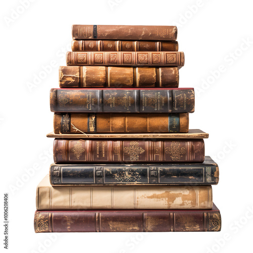 Antique and Modern Books Stacked isolated on transparent background