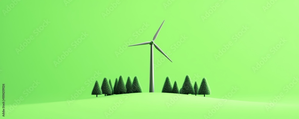 A minimalist illustration of a green, energy-efficient countryside powered by wind and natural elements. A minimalist illustration of a green, energy-efficient countryside powered by wind and natural elements.